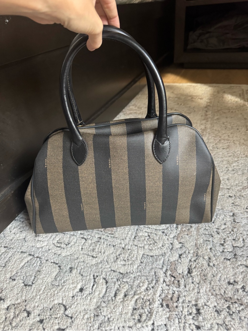 Fendi Pequin Black and Brown Striped Top-Handle Shoulder Bag - Picture 3 of 13